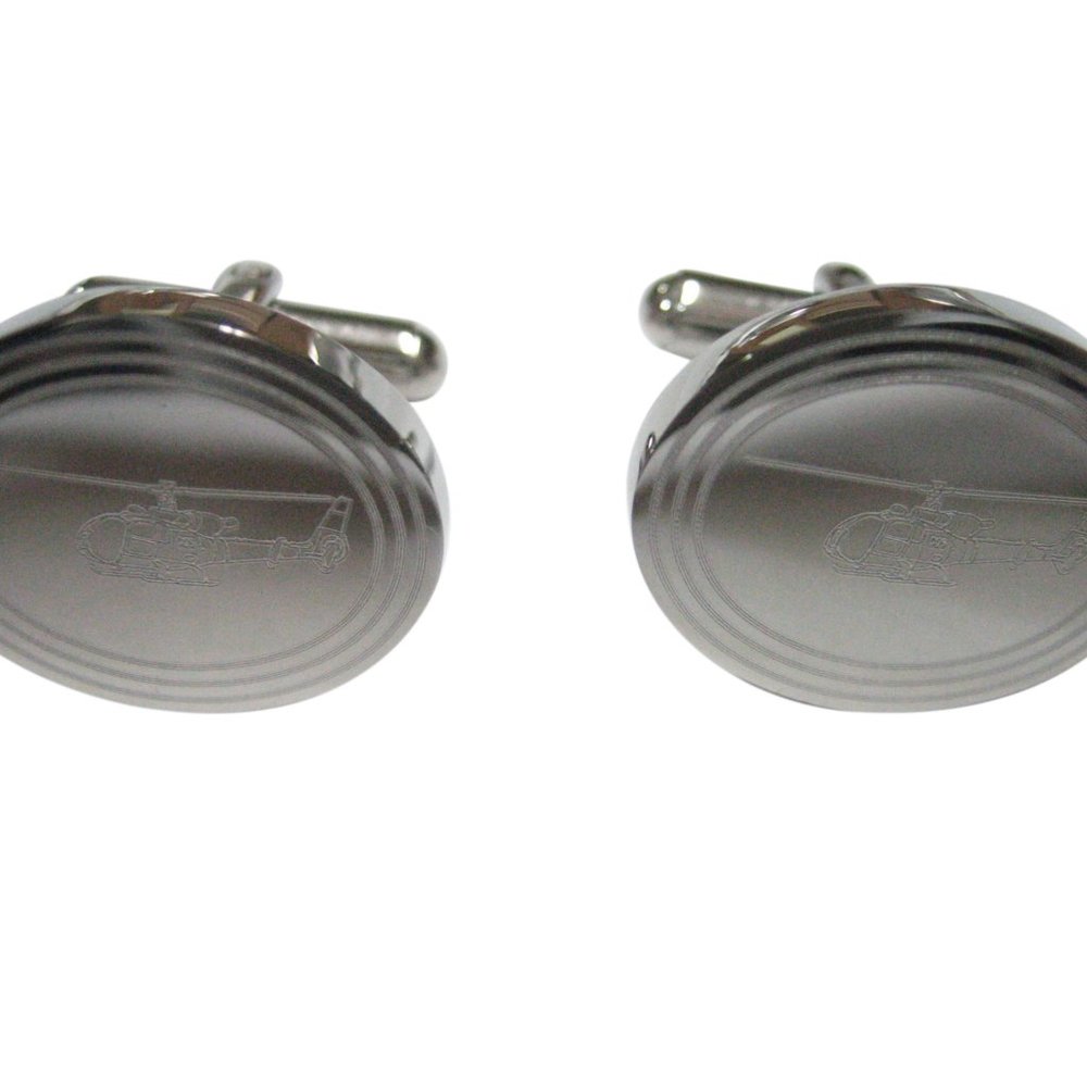 Etched Oval Simple Helicopter Cufflinks